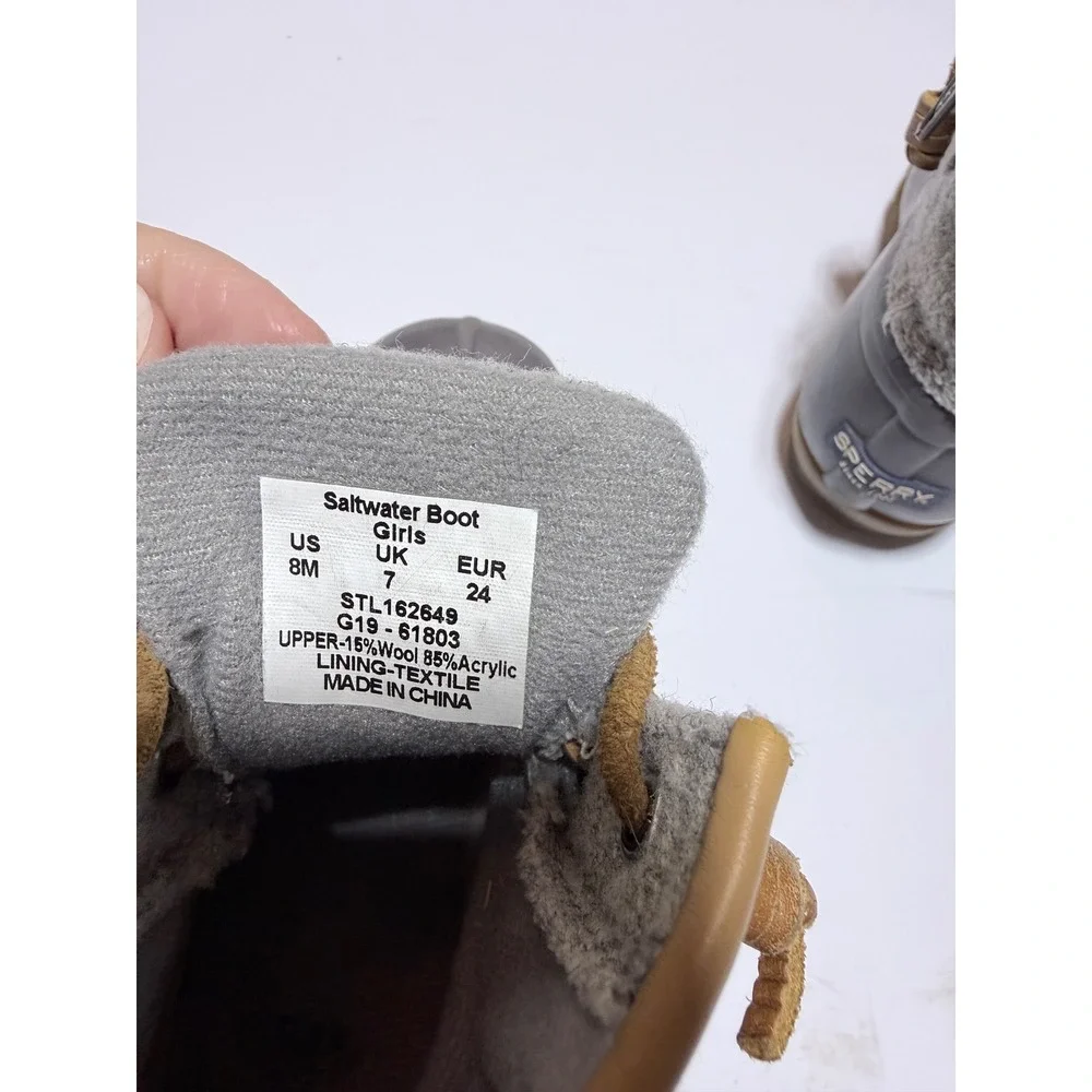 Sperry Saltwater Girls Gray Wool Duck Boots Size 8M STL162649
